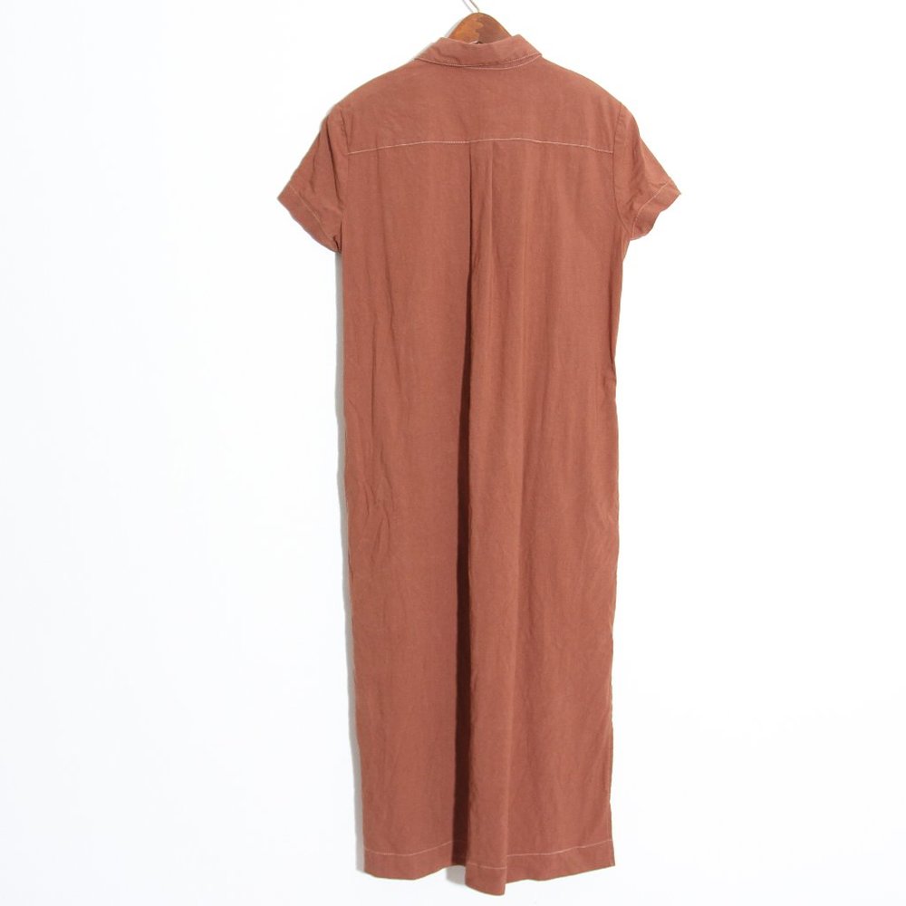 Theory Short Sleeve Shirtdress Linen Terracotta Soft Crunch Burnt Orange Size 4 - Picture 14 of 16